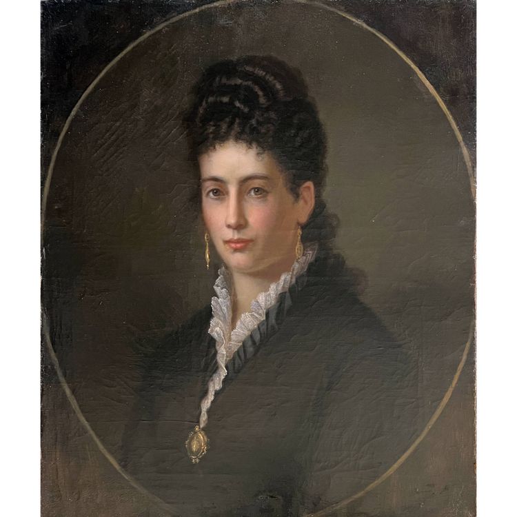 Painting HST "Elegant portrait with jewels" XIX° century signed C.F. Kaiser