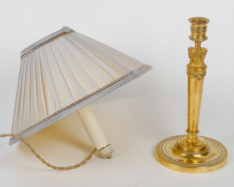 Pair of Candlesticks with Female Busts Attributed to Claude Galle Circa 1810, Mounted as Lamps