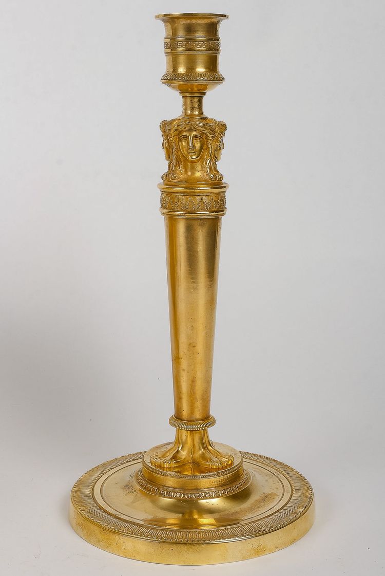 Pair of Candlesticks with Female Busts Attributed to Claude Galle Circa 1810, Mounted as Lamps