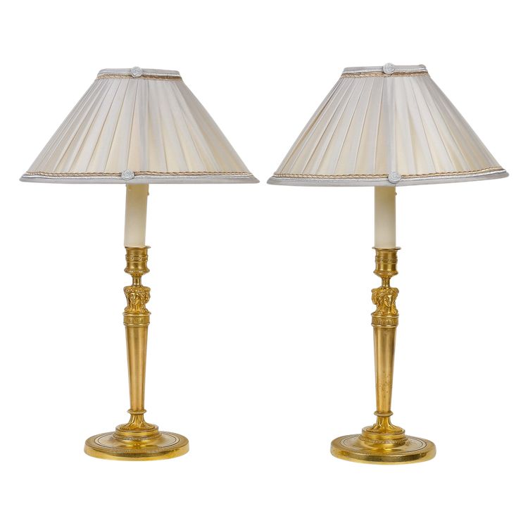 Pair of Candlesticks with Female Busts Attributed to Claude Galle Circa 1810, Mounted as Lamps