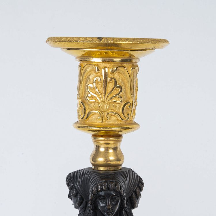 Pair of Candlesticks with Marvelous Attributed to Claude Galle Circa 1810, Mounted as Lamps