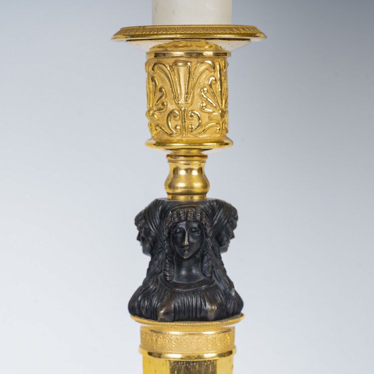 Pair of Candlesticks with Marvelous Attributed to Claude Galle Circa 1810, Mounted as Lamps