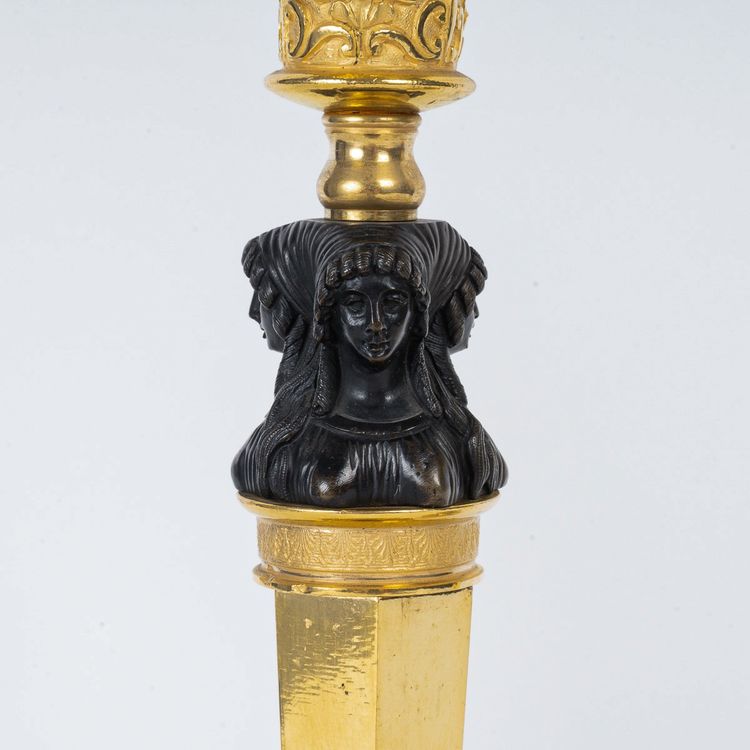 Pair of Candlesticks with Marvelous Attributed to Claude Galle Circa 1810, Mounted as Lamps