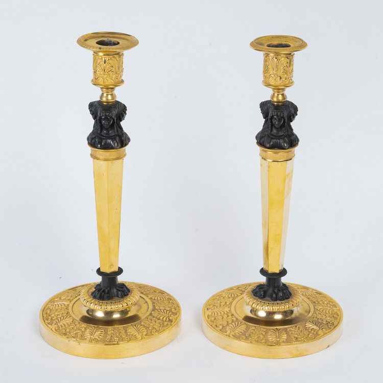 Pair of Candlesticks with Marvelous Attributed to Claude Galle Circa 1810, Mounted as Lamps