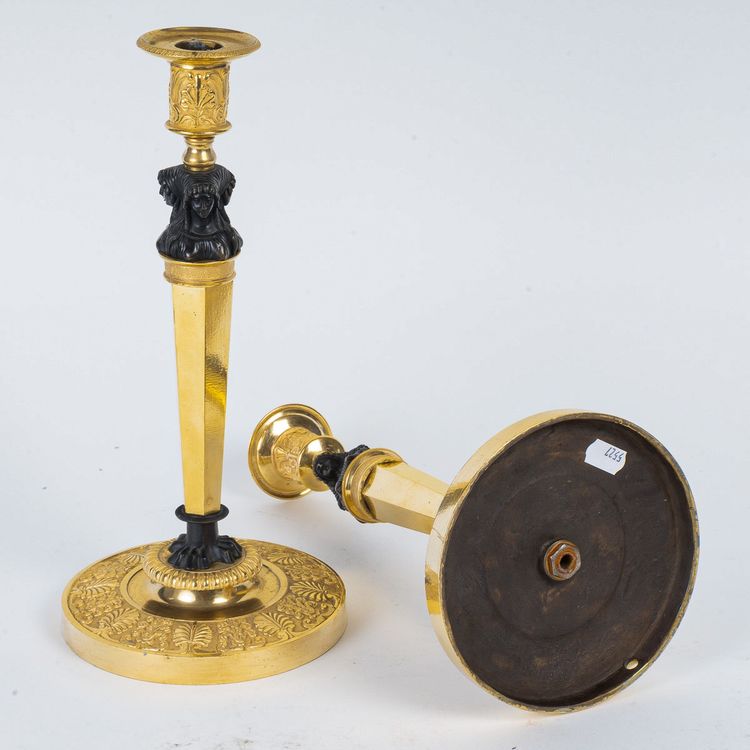 Pair of Candlesticks with Marvelous Attributed to Claude Galle Circa 1810, Mounted as Lamps