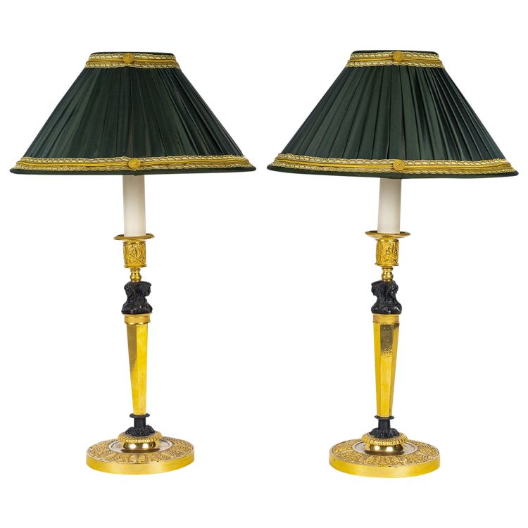 Pair of Candlesticks with Marvelous Attributed to Claude Galle Circa 1810, Mounted as Lamps