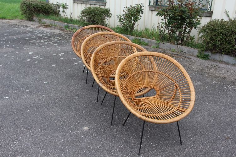 Salon Rattan Attributed To Janine Abraham Modèle Soleil