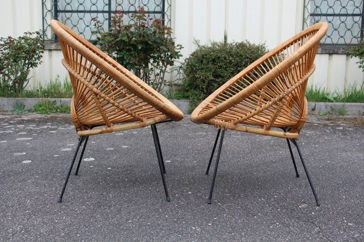 Salon Rattan Attributed To Janine Abraham Modèle Soleil