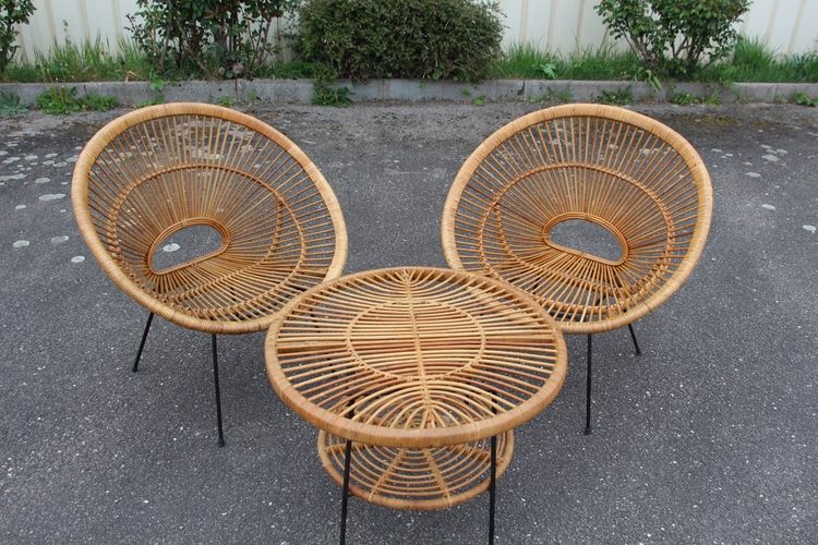 Salon Rattan Attributed To Janine Abraham Modèle Soleil