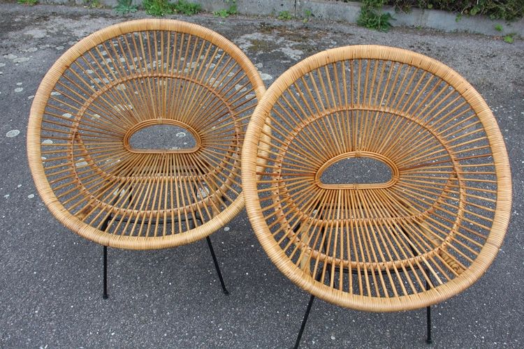 Salon Rattan Attributed To Janine Abraham Modèle Soleil