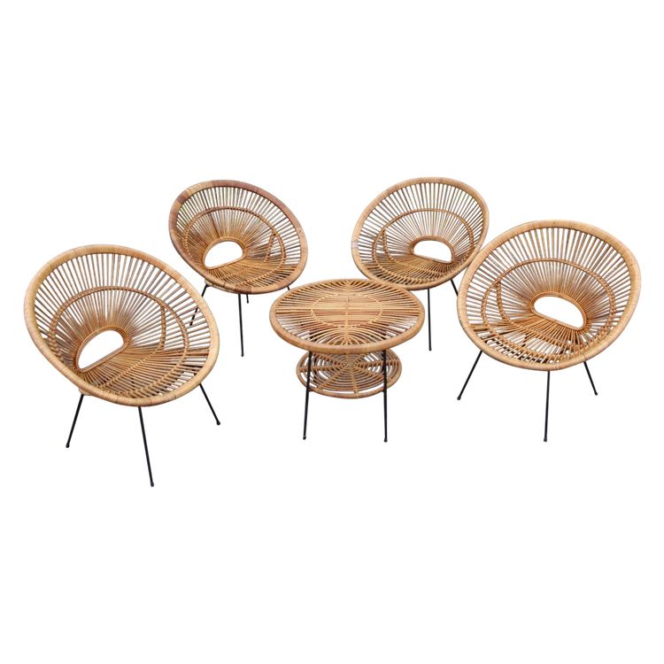 Salon Rattan Attributed To Janine Abraham Modèle Soleil
