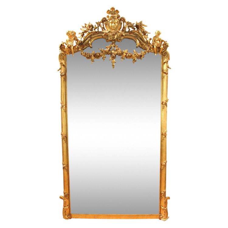 Large Napoleon III Gilded Wood Mirror With Putti And Mascaron