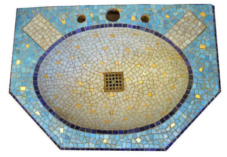 Ancien Lavabo à Décor De Mosaïque Circa 1900/1930