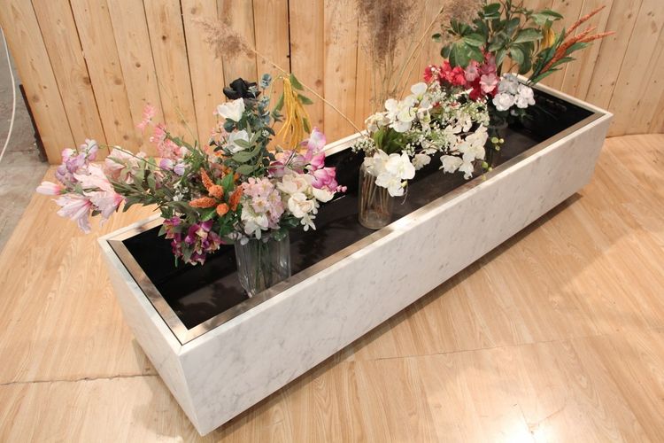Large 1960's Style Knoll Marble And Steel Planter Brush