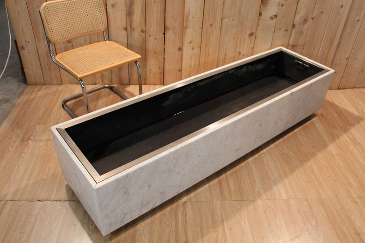 Large 1960's Style Knoll Marble And Steel Planter Brush