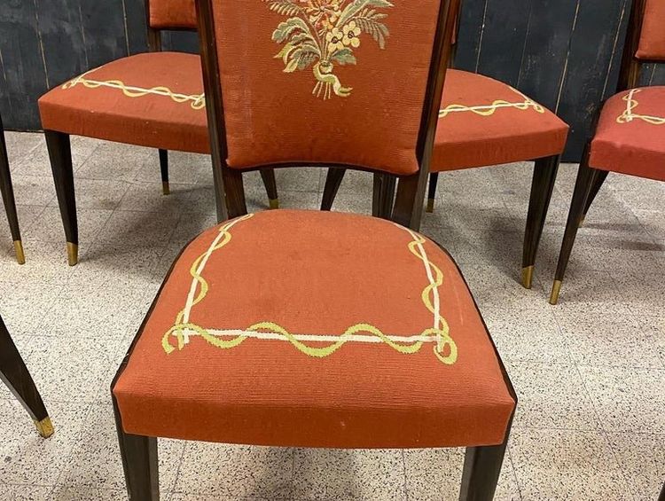 Baptistin Spade, rara suite di 8 sedie Art Déco con arazzo 1930/1940 circa