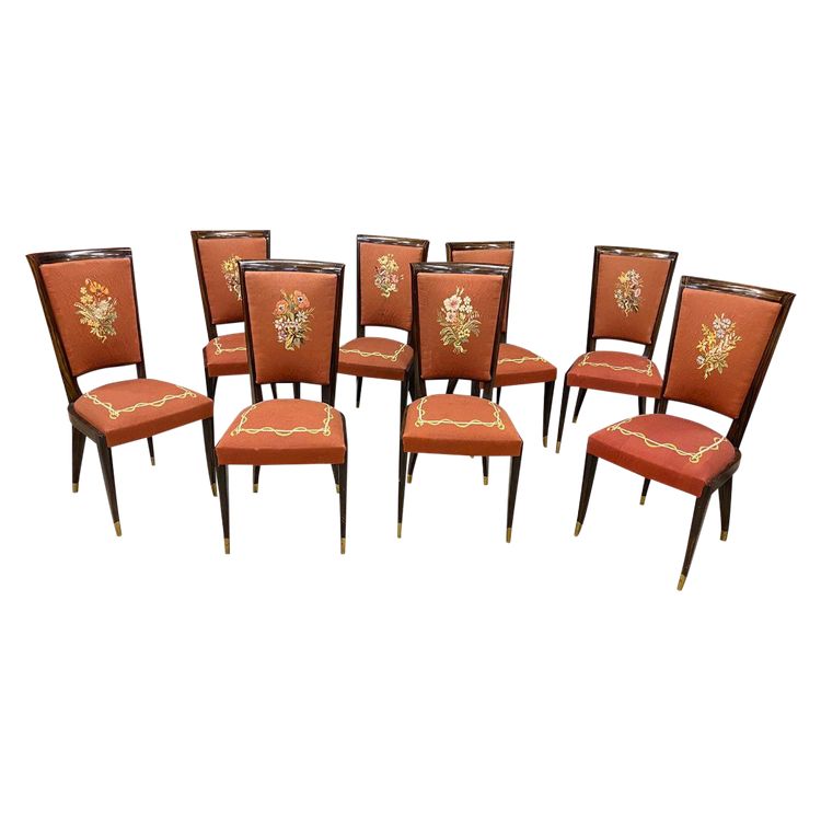 Baptistin Spade, rara suite di 8 sedie Art Déco con arazzo 1930/1940 circa