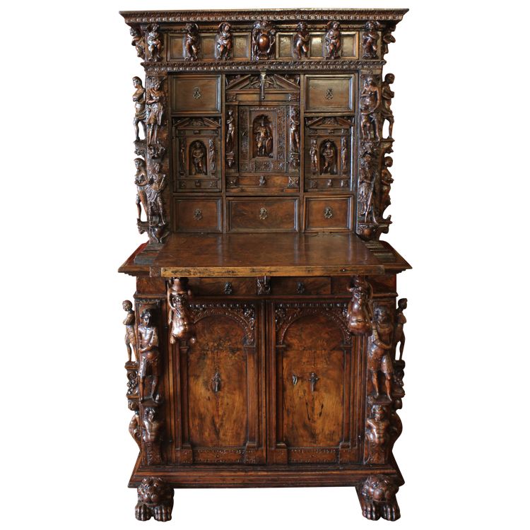 Genoese Cabinet Called Stipo From The Renaissance Period In Walnut - 16th Century
