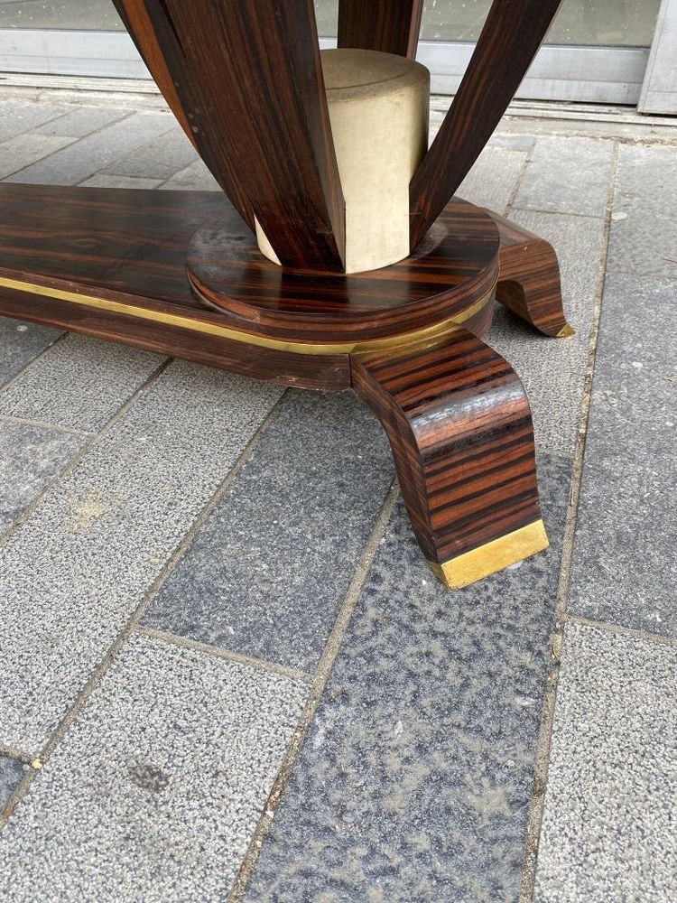 Baptistin Spade (1891-1969) elegant large Art Deco table in Macassar, parchment and bronze.