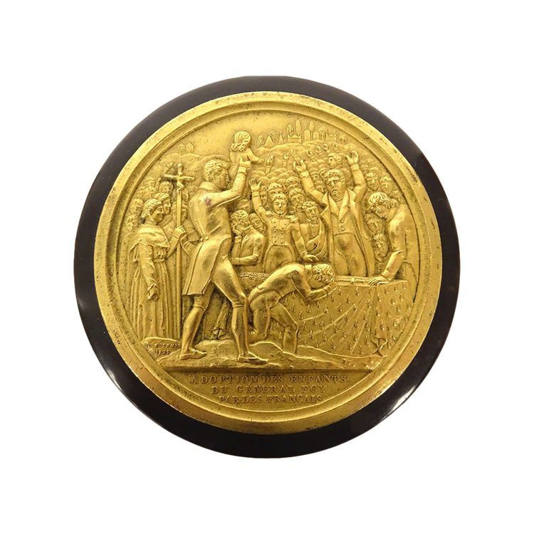 Scatola tartaruga Medaglia metallo Adozione bambini Generale Foy francese 1825 XIX secolo