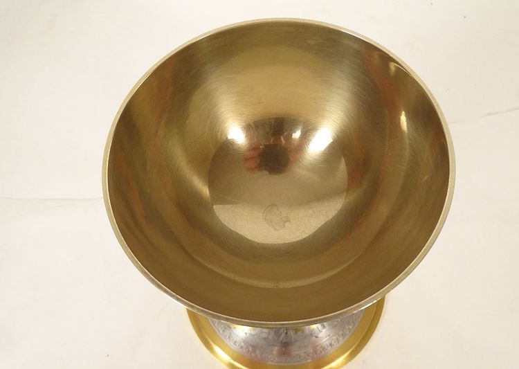 Chalice Paten Silver Vermeillé Minerve Maison Evellin Rennes Crucifixion XXth century