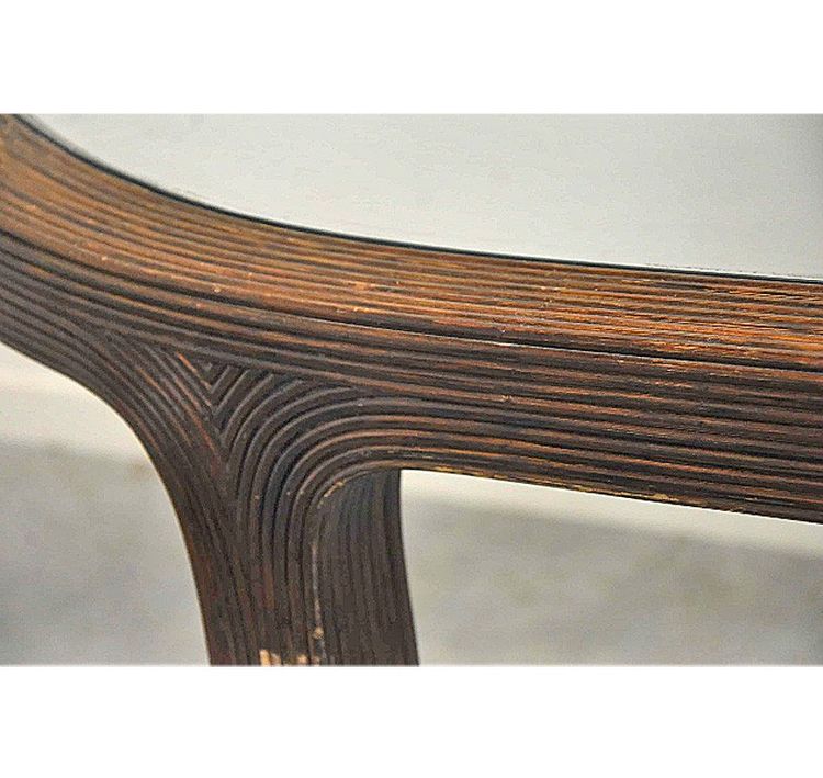 Grande Table De Salle à Manger En Rotin, Dessus Verrecirca 1970/1980  (ht.76 X 210 X 100cm)