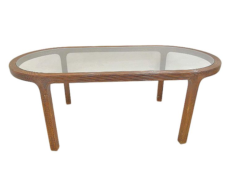Grande Table De Salle à Manger En Rotin, Dessus Verrecirca 1970/1980  (ht.76 X 210 X 100cm)