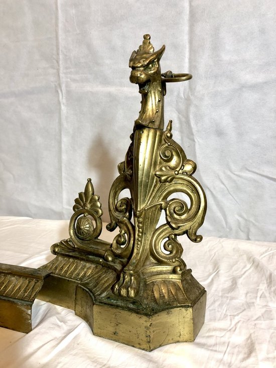 Pare-feu Et Chenets En Bronze, XIXe Siècle