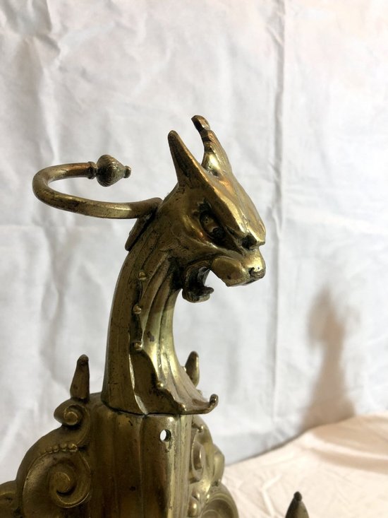 Pare-feu Et Chenets En Bronze, XIXe Siècle