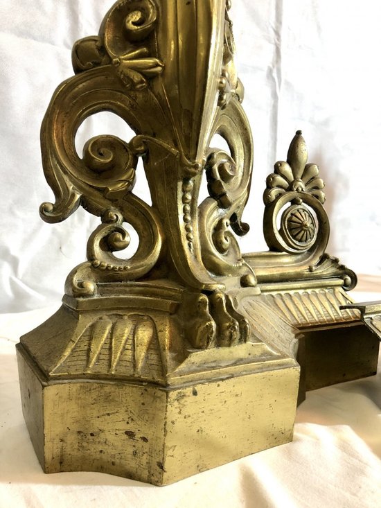 Pare-feu Et Chenets En Bronze, XIXe Siècle
