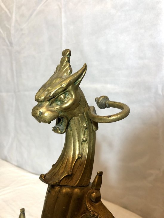 Pare-feu Et Chenets En Bronze, XIXe Siècle