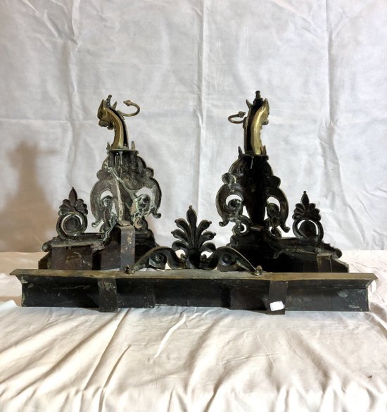 Pare-feu Et Chenets En Bronze, XIXe Siècle