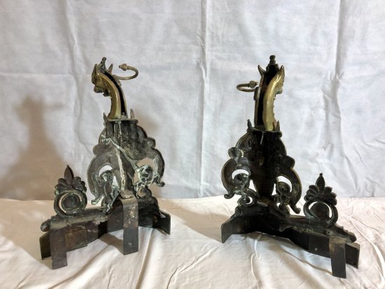 Pare-feu Et Chenets En Bronze, XIXe Siècle