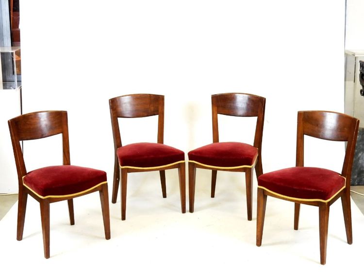 Eugène Printz , Suite Von 4 Art Deco Stühlen In Kirschbaum Circa 1940
