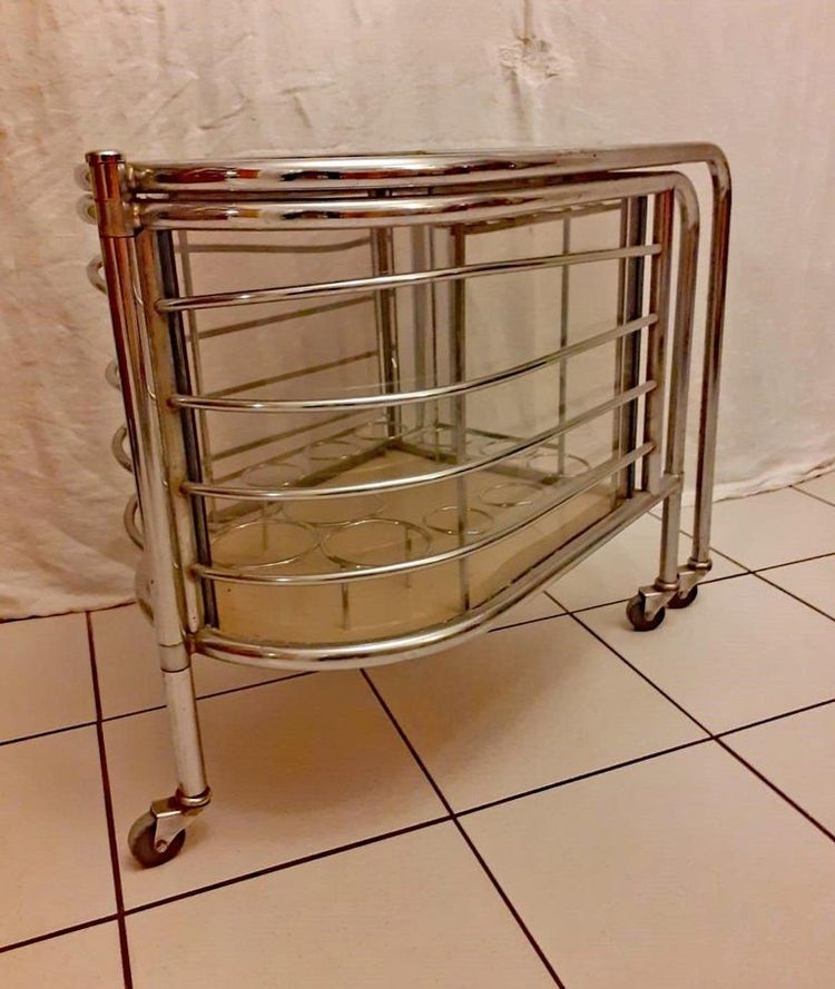 Louis Sognot, 1 Original Bar Roulant En Métal Nickelé , époque Art Deco