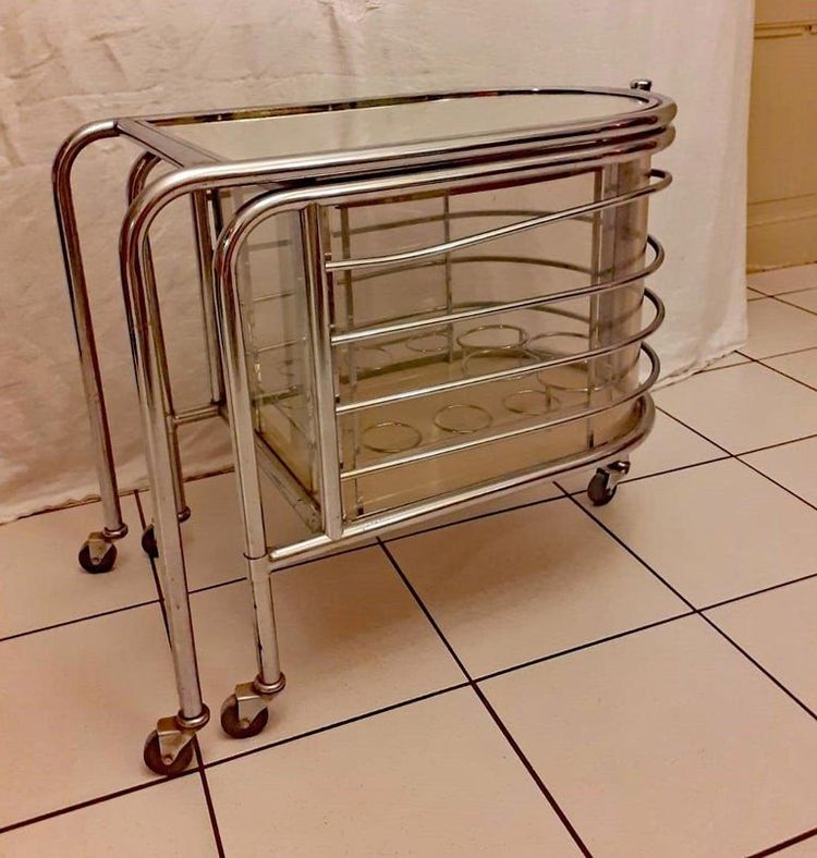 Louis Sognot, 1 Original Bar Roulant En Métal Nickelé , époque Art Deco
