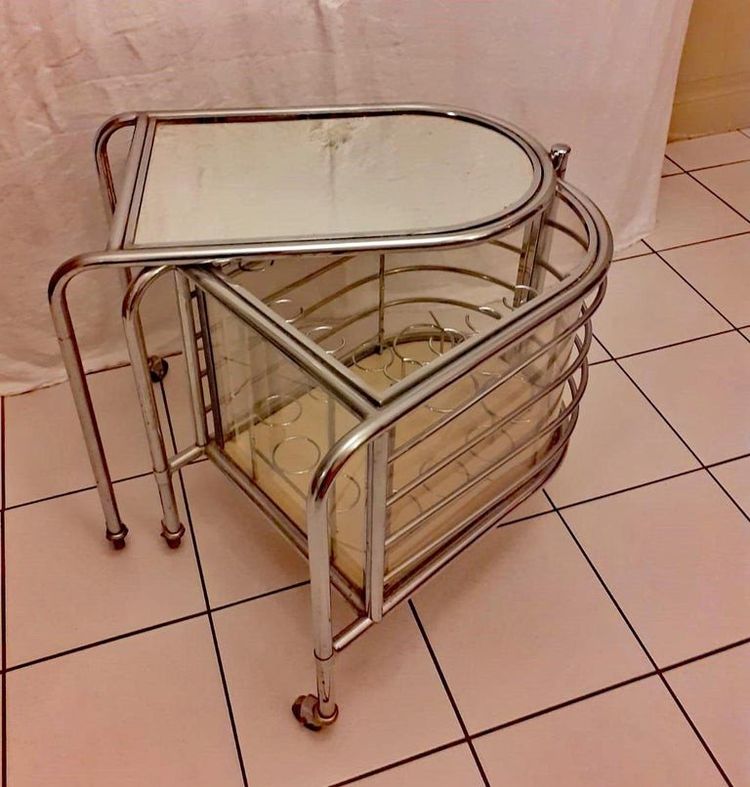 Louis Sognot, 1 Original Bar Roulant En Métal Nickelé , époque Art Deco