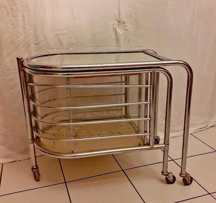 Louis Sognot, 1 Original Bar Roulant En Métal Nickelé , époque Art Deco