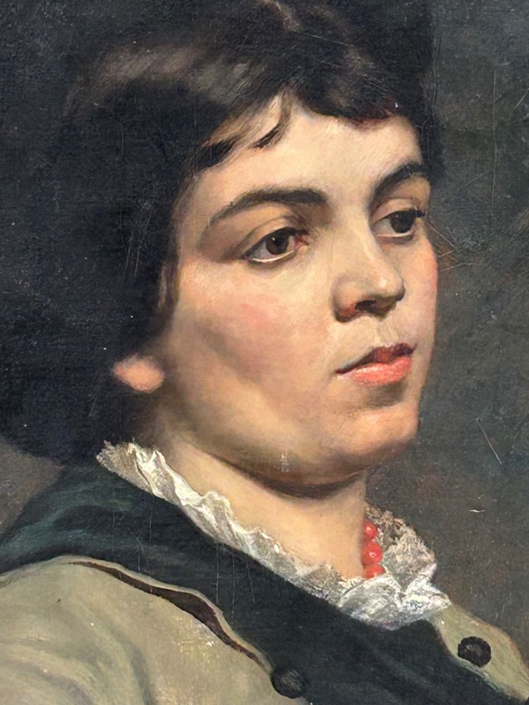 Portrait De Femme Au Collier De Corail Huile Sur Toile XIXéme 