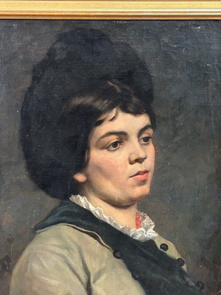 Portrait De Femme Au Collier De Corail Huile Sur Toile XIXéme 