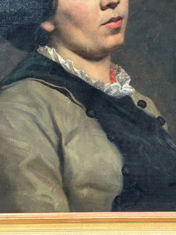 Portrait De Femme Au Collier De Corail Huile Sur Toile XIXéme 