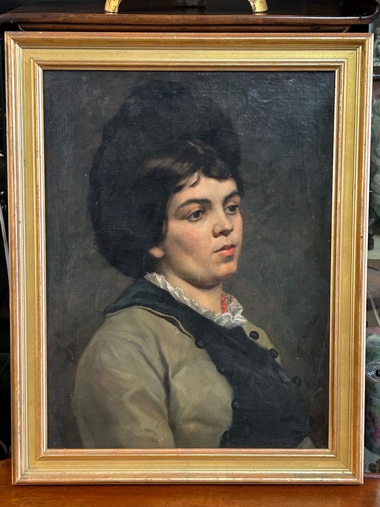 Portrait De Femme Au Collier De Corail Huile Sur Toile XIXéme 