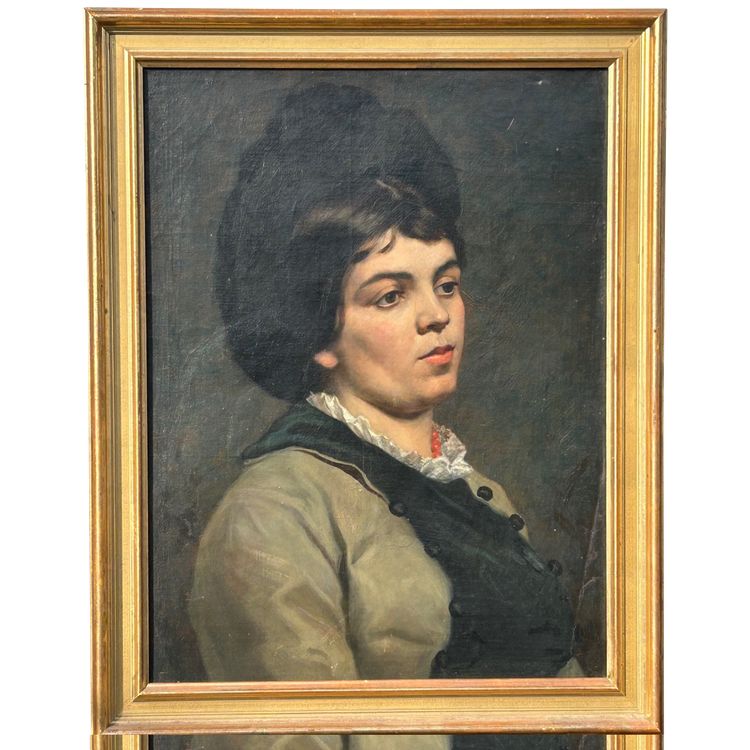 Portrait De Femme Au Collier De Corail Huile Sur Toile XIXéme 