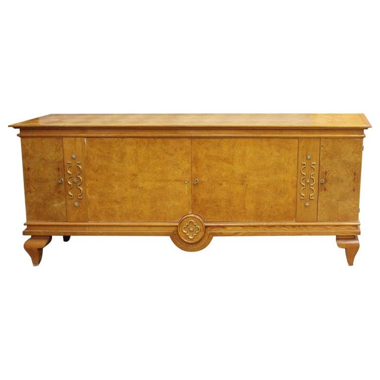 2 Large Art Deco Sideboards In Ash, Bronze Decorations, Circa 1940
