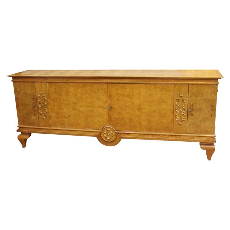 2 Large Art Deco Sideboards In Ash, Bronze Decorations, Circa 1940