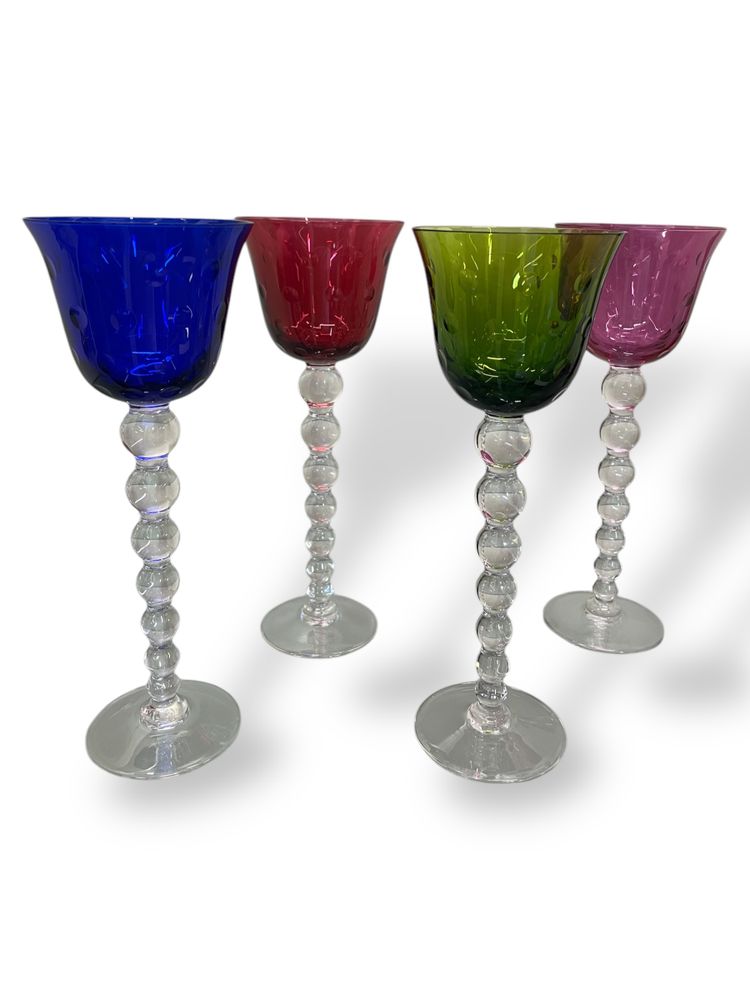 Saint Louis Model Bubbles - 4 Roemers Colored Crystal Glasses H: 24,5 Cm