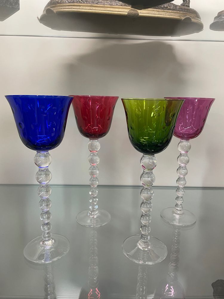 Saint Louis Model Bubbles - 4 Roemers Colored Crystal Glasses H: 24,5 Cm