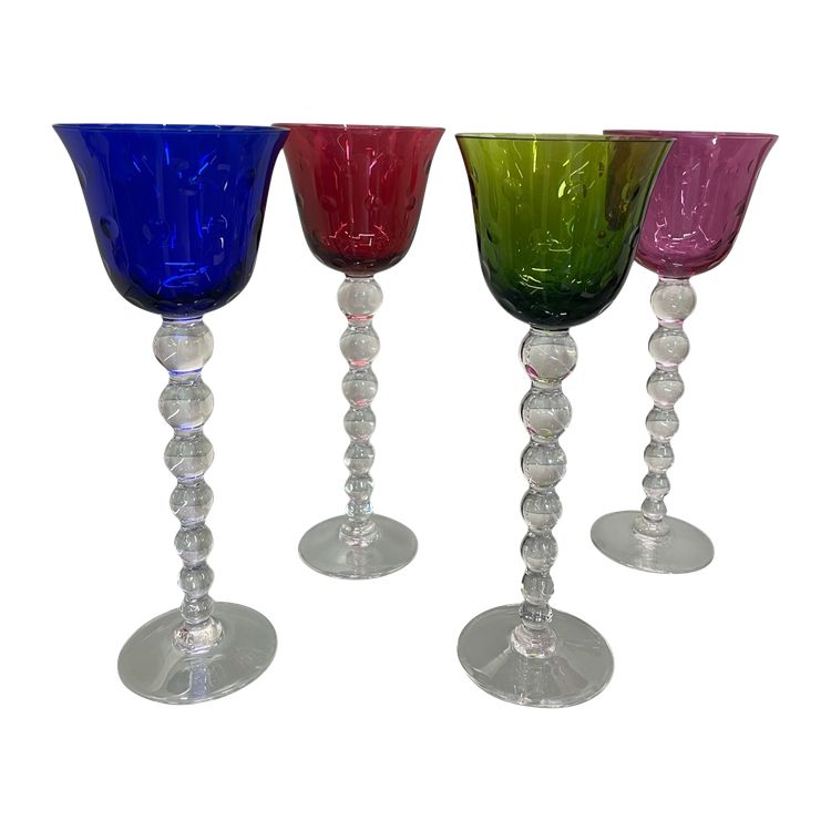 Saint Louis Model Bubbles - 4 Roemers Colored Crystal Glasses H: 24,5 Cm