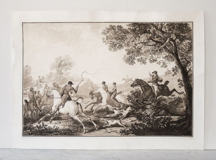Gravure De Chasse Par Debucourt d'Après Carle Vernet 19ème