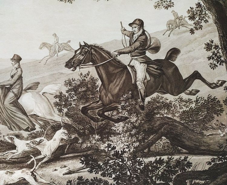Gravure De Chasse Par Debucourt d'Après Carle Vernet 19ème